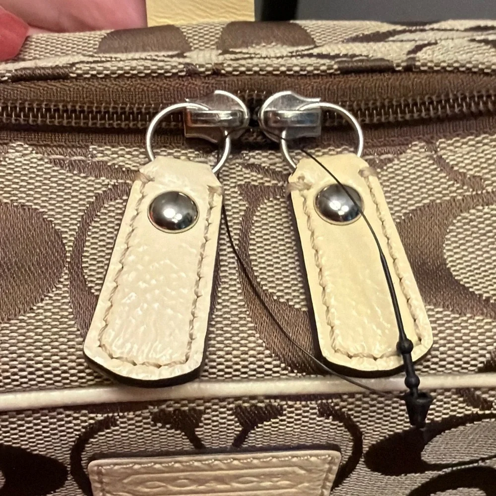 Coach Tan and Brown Signature Cosmetic Case